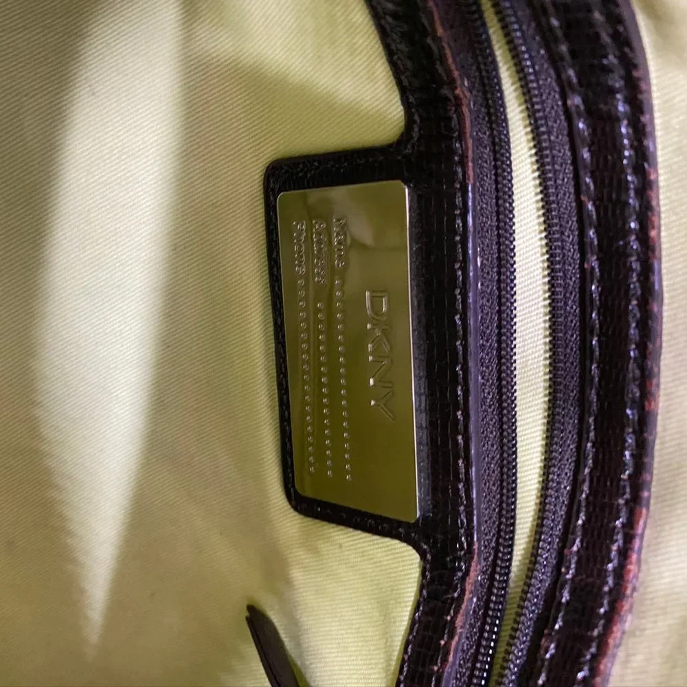DKNY Brown Tan All Over Logo Fabric Hobo Bag